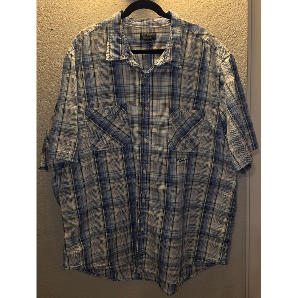 Vintage Polo Jeans Co Ralph Lauren 4XL Blue Plaid Short Sleeve Button Down Shirt